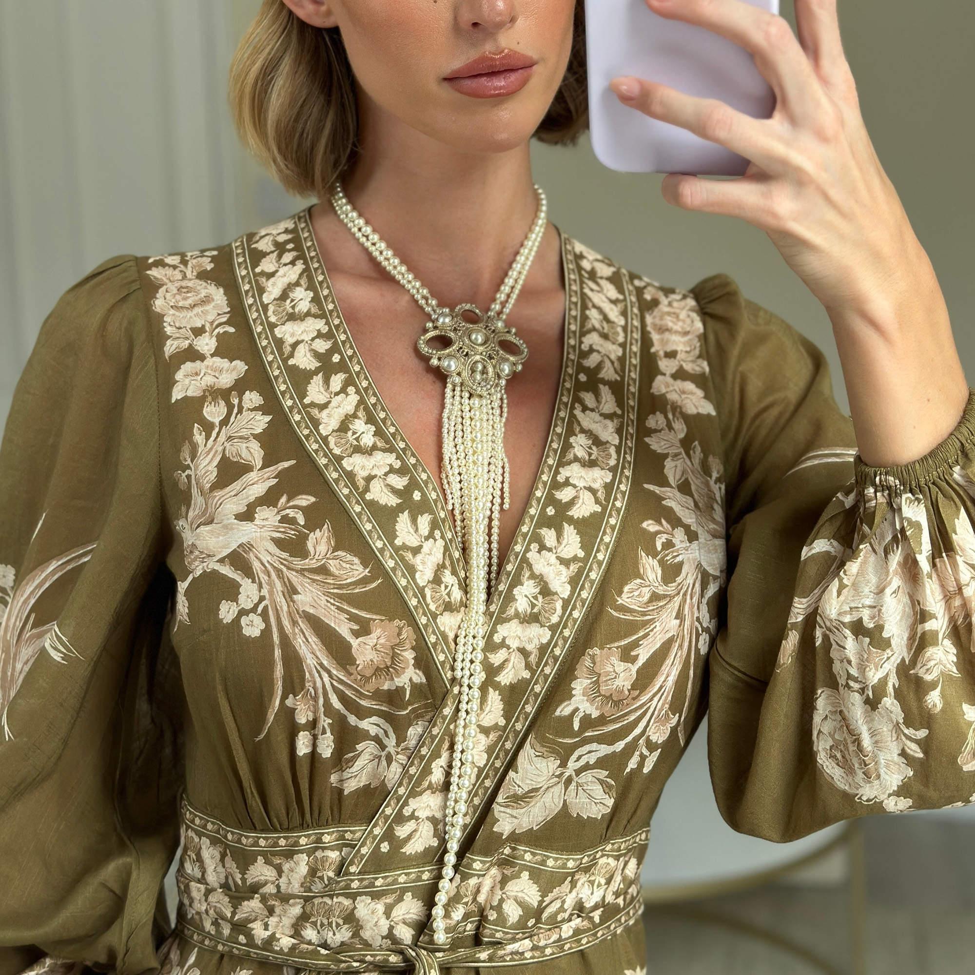 Chanel Choker Long Pearl Necklace with Antique Gold Pendant In Excellent Condition In Dubai, Al Qouz 2
