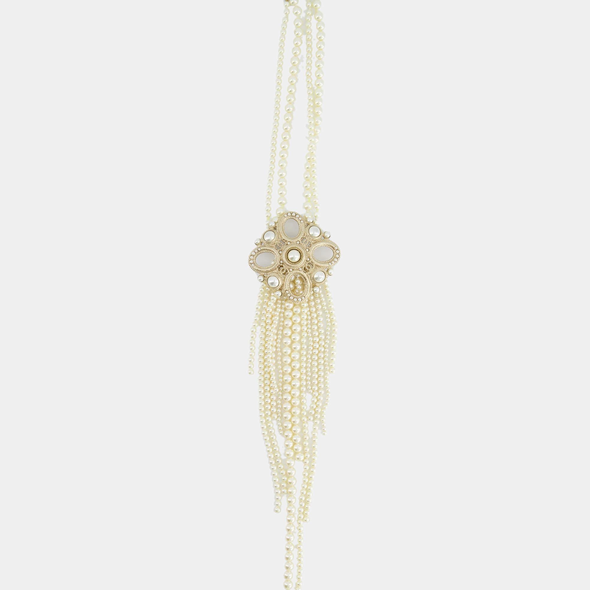 Chanel Choker Long Pearl Necklace with Antique Gold Pendant 1