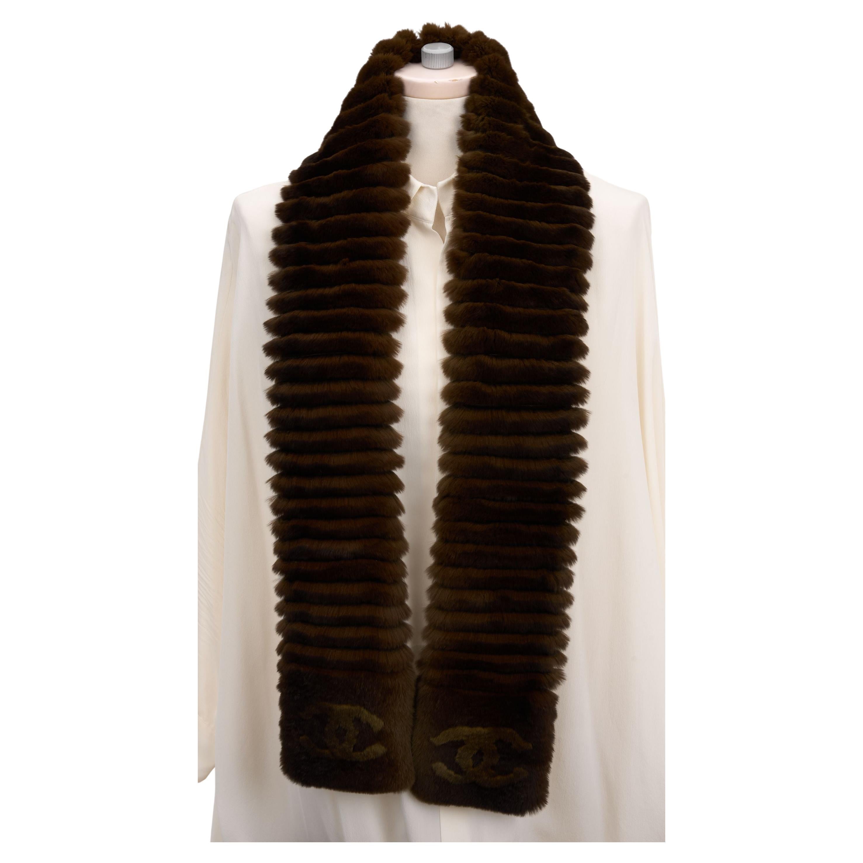 Chanel Cincilla Orylag Fur CC Scarf For Sale