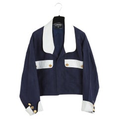 Chanel circa 1987 1988 Veste Mariniere FR40 Navy Cropped Jacket UK12 US10 Rare
