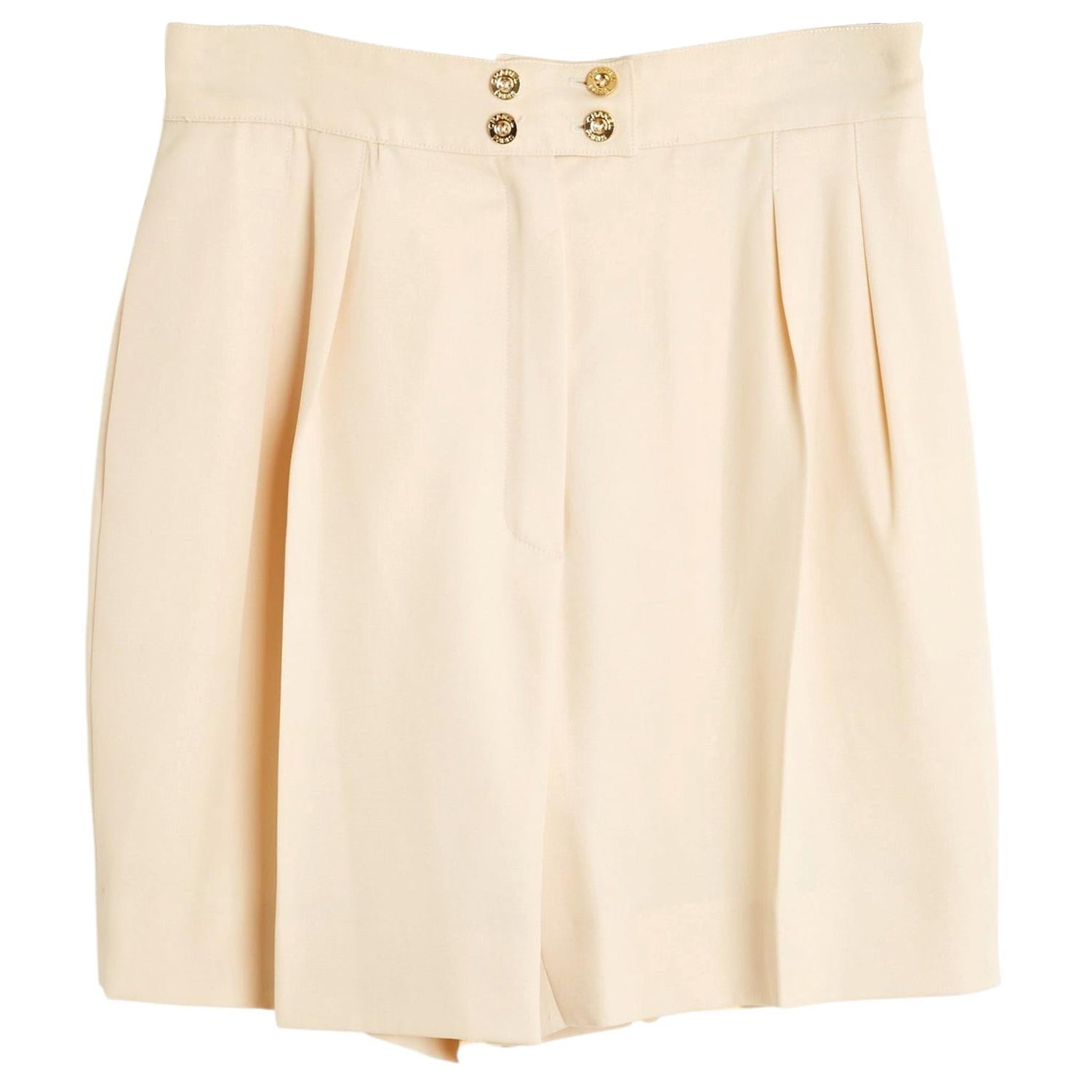 Chanel circa 1990 Kurz Ecru FR36 38 Ecru Wolle weites Bein Shorts UK8 10 US6 8 im Angebot