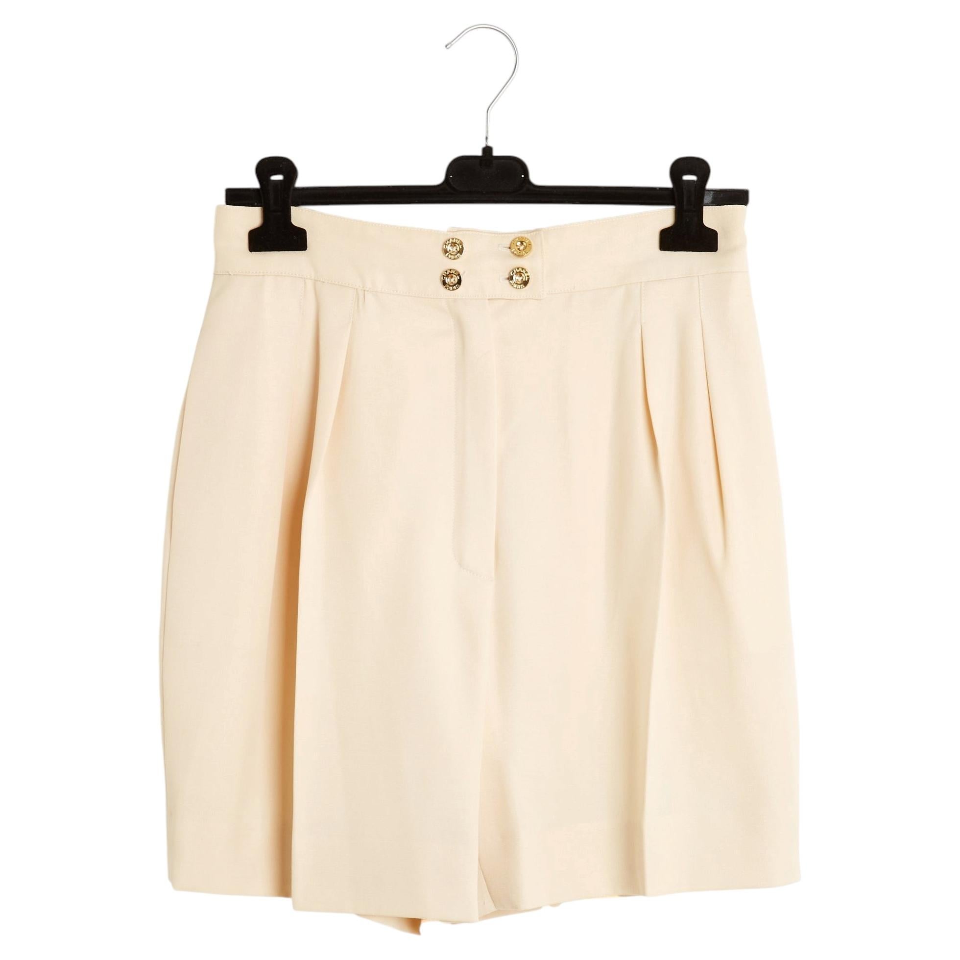 Chanel circa 1990 Short Ecru FR36 38 Ecru Wool Wide Leg Shorts UK8 10 US6 8