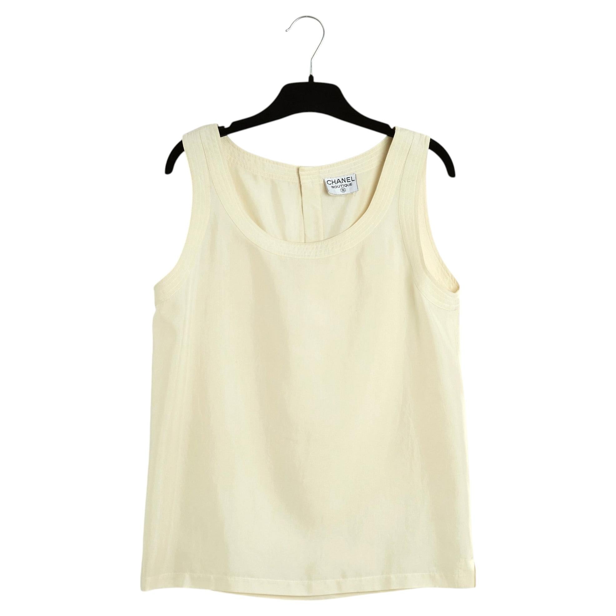 Chanel circa 1990 Top Soie Ecru FR38 Ecru Silk Top Tank Blouse UK10 US8