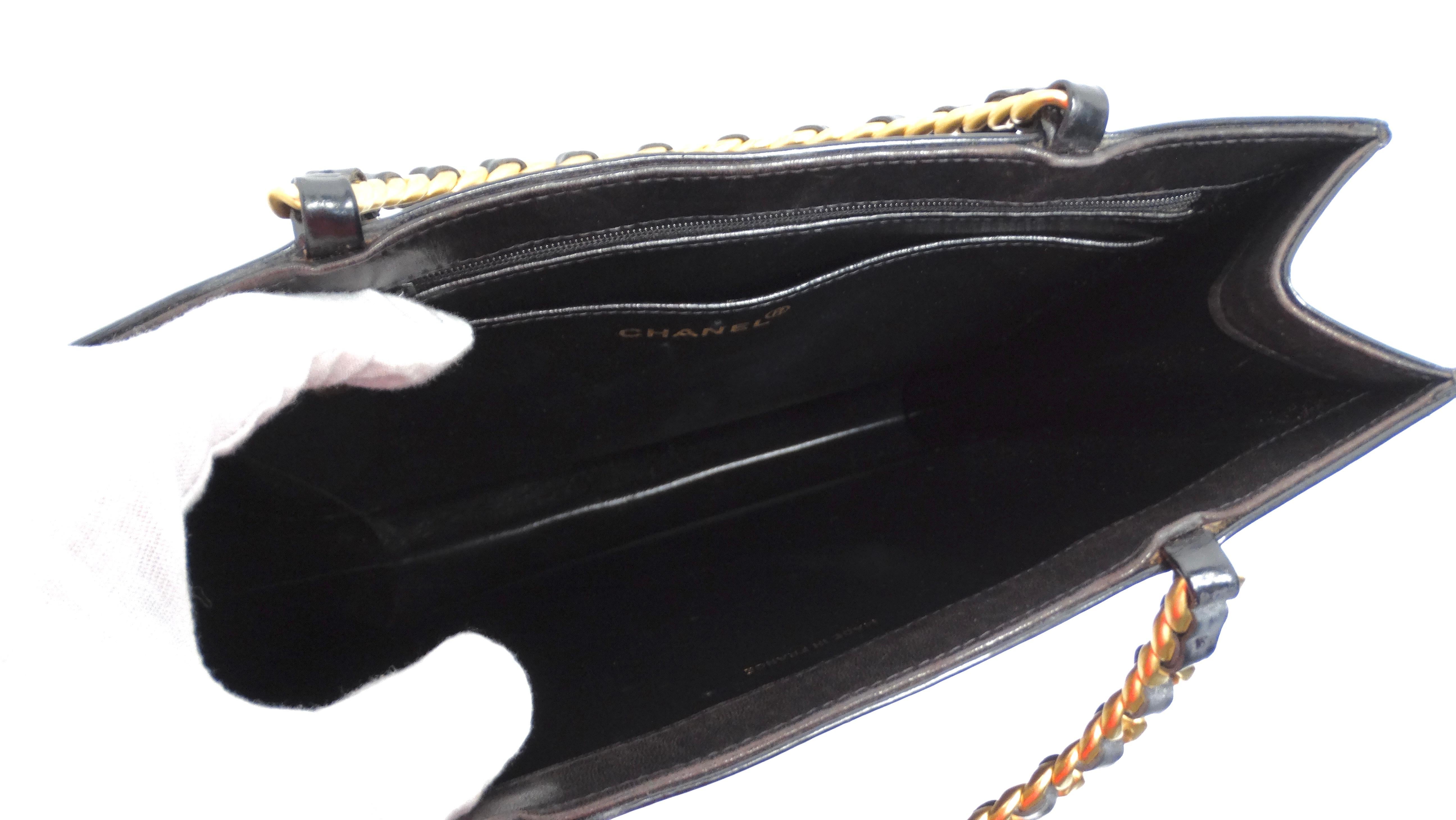 Chanel Circa 1990s Black Quilted Patent Leather Vintage Tote 2