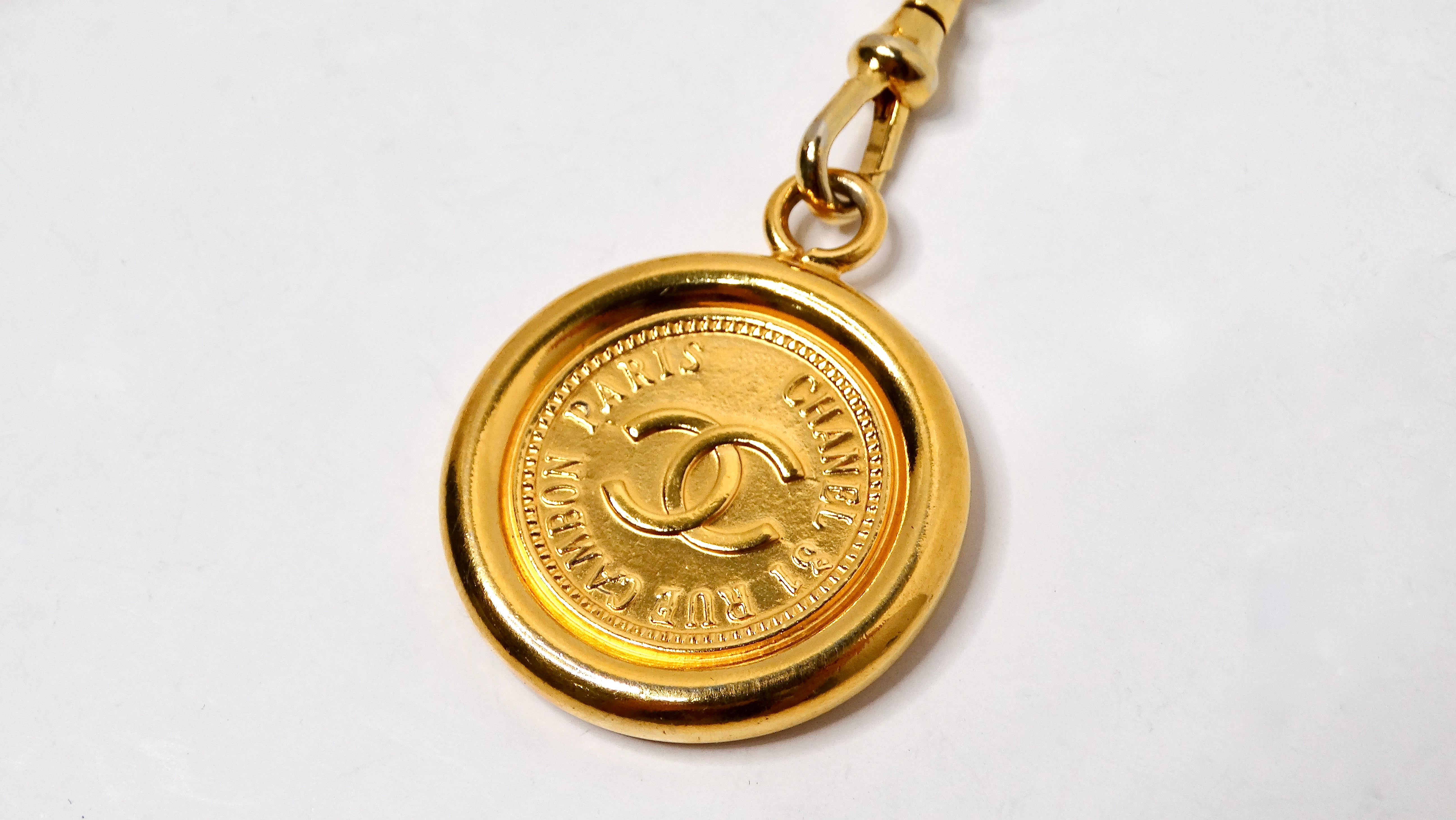 Beige Chanel Circa 1990s Gold-Tone Logo Medallion Chain Belt For Sale