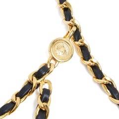 Chanel circa 1995 Ceinture Chaine T100 Golden Chain Ceinture en cuir noir 4XL 40 in