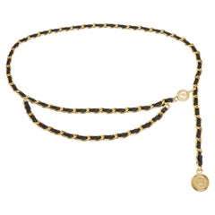 Chanel circa 1995 Ceinture Chaine T100 Golden Chain Ceinture en cuir noir 4XL 40 in