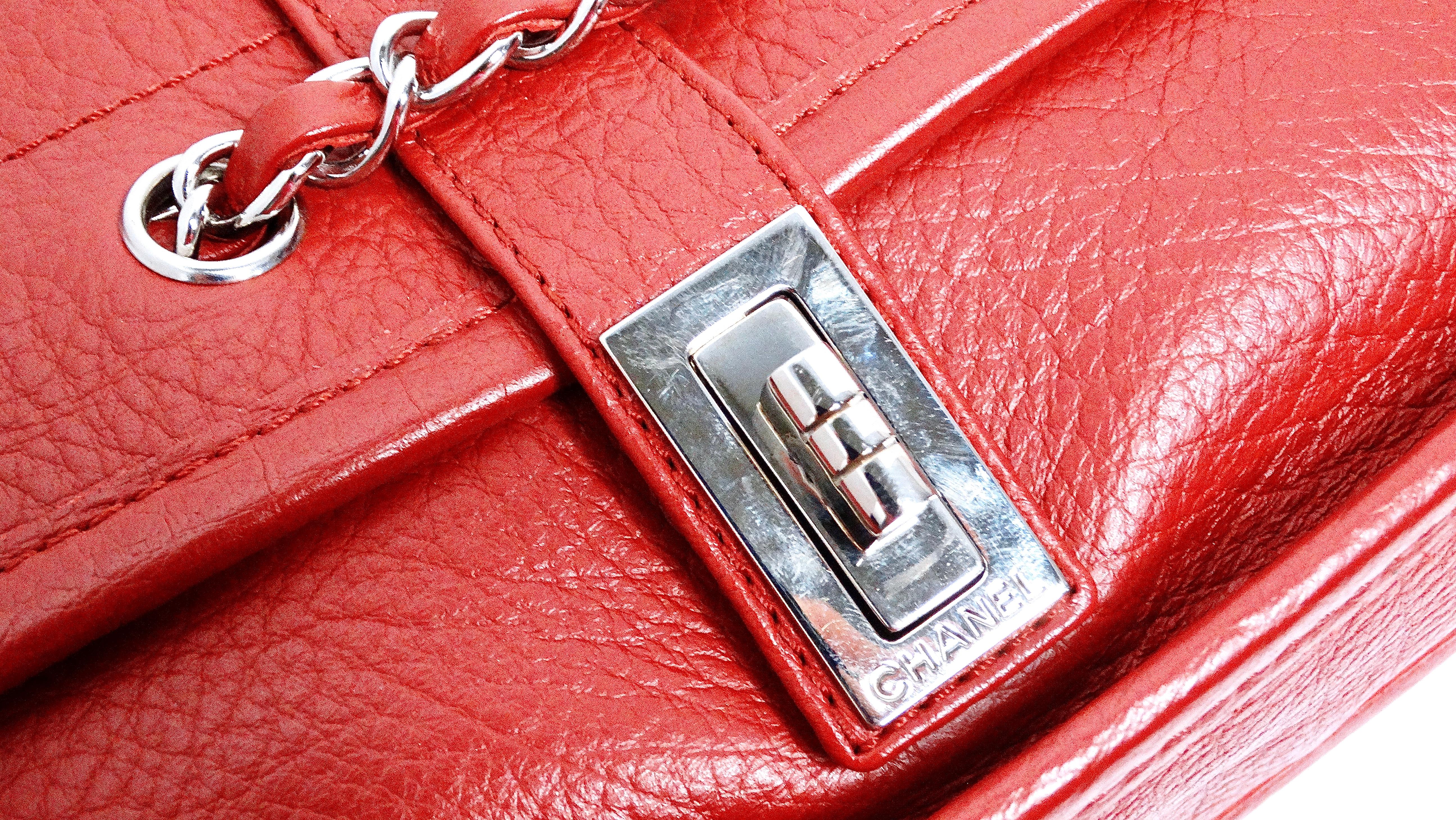 Chanel Circa 2003 Mademoiselle Red Leather Shoulder Bag For Sale 8