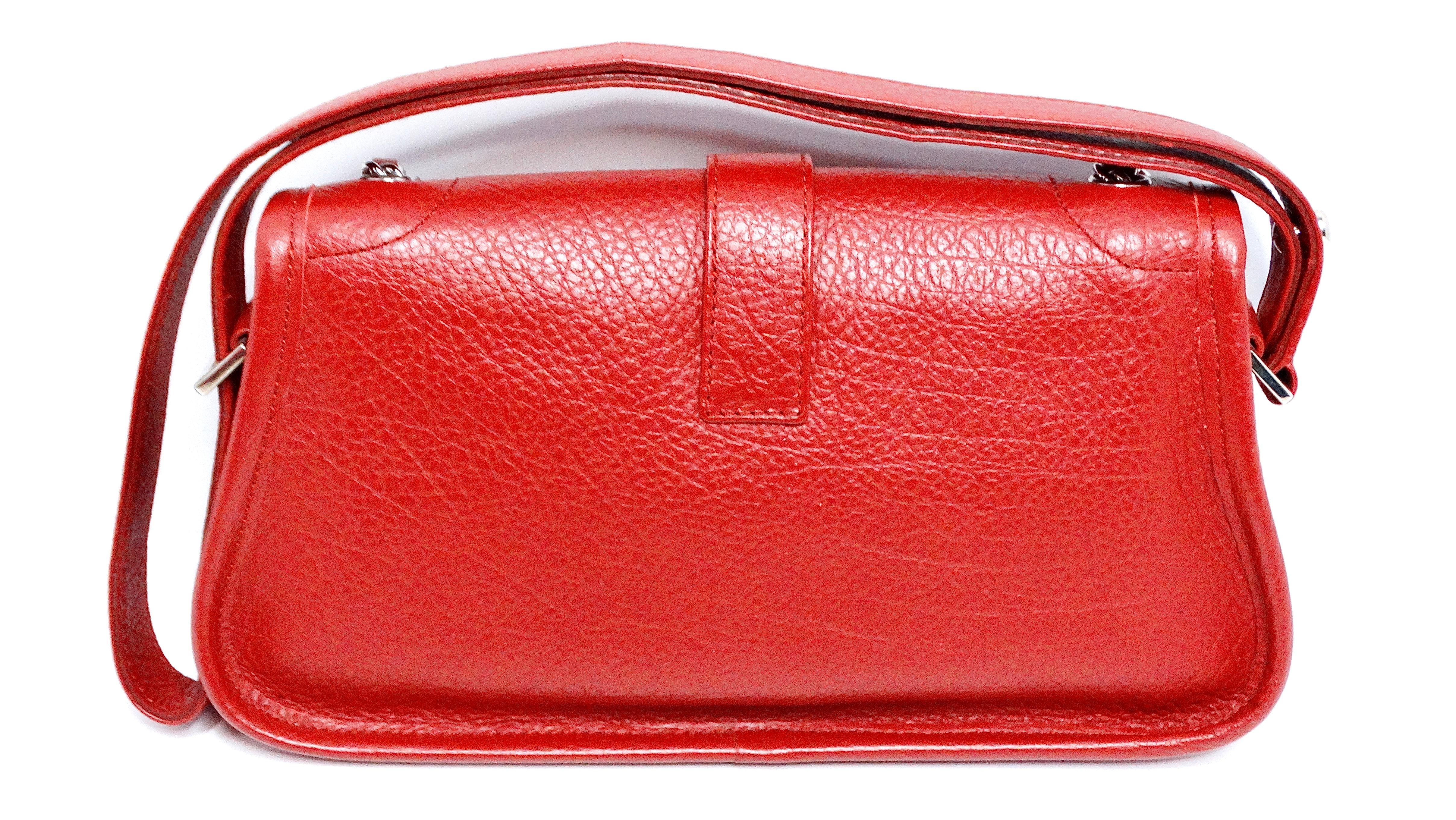 Chanel Circa 2003 Mademoiselle Red Leather Shoulder Bag For Sale 11