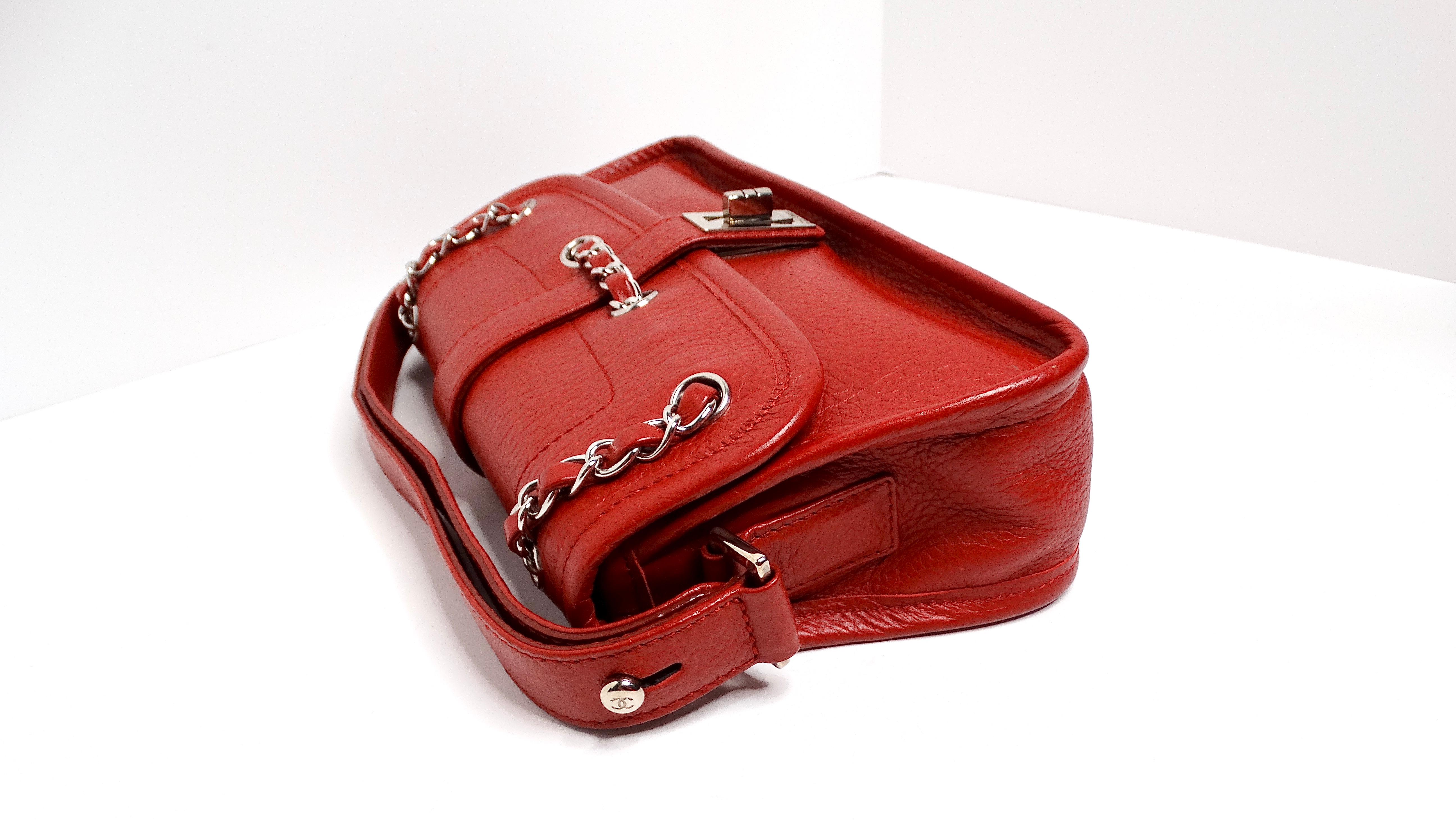 Chanel Circa 2003 Mademoiselle Red Leather Shoulder Bag For Sale 12
