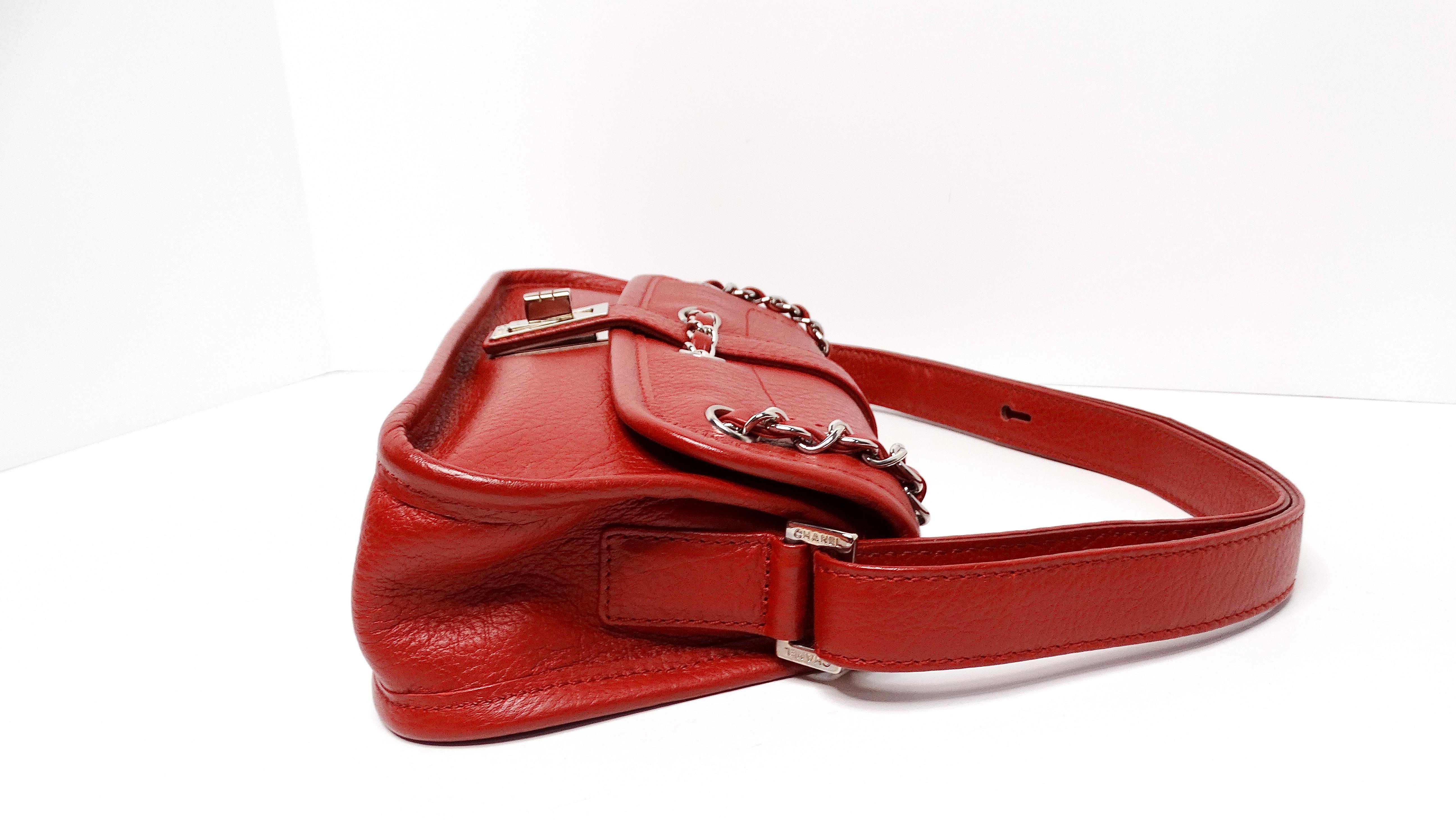 Chanel Circa 2003 Mademoiselle Red Leather Shoulder Bag For Sale 1