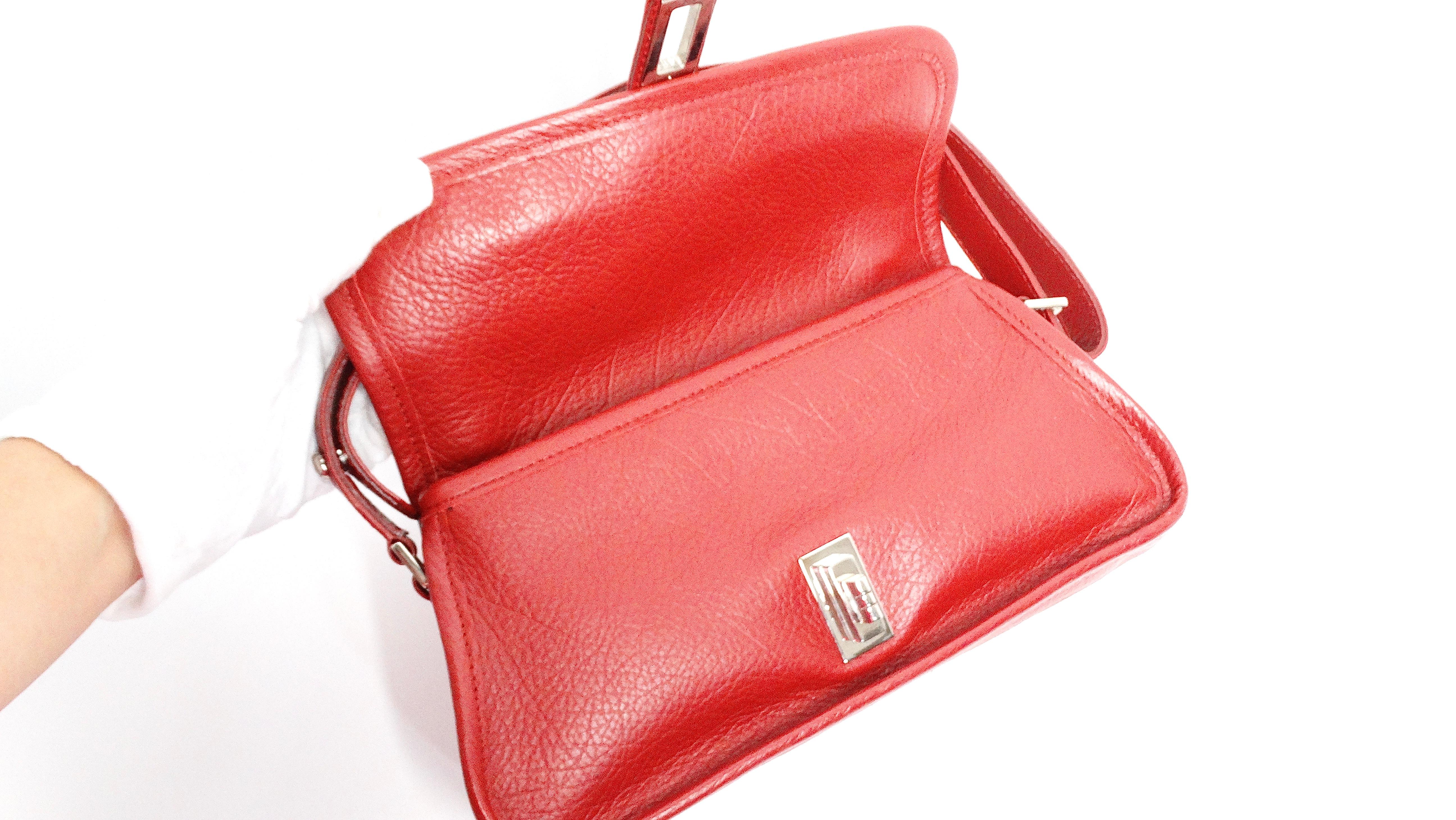 Chanel Circa 2003 Mademoiselle Red Leather Shoulder Bag For Sale 2