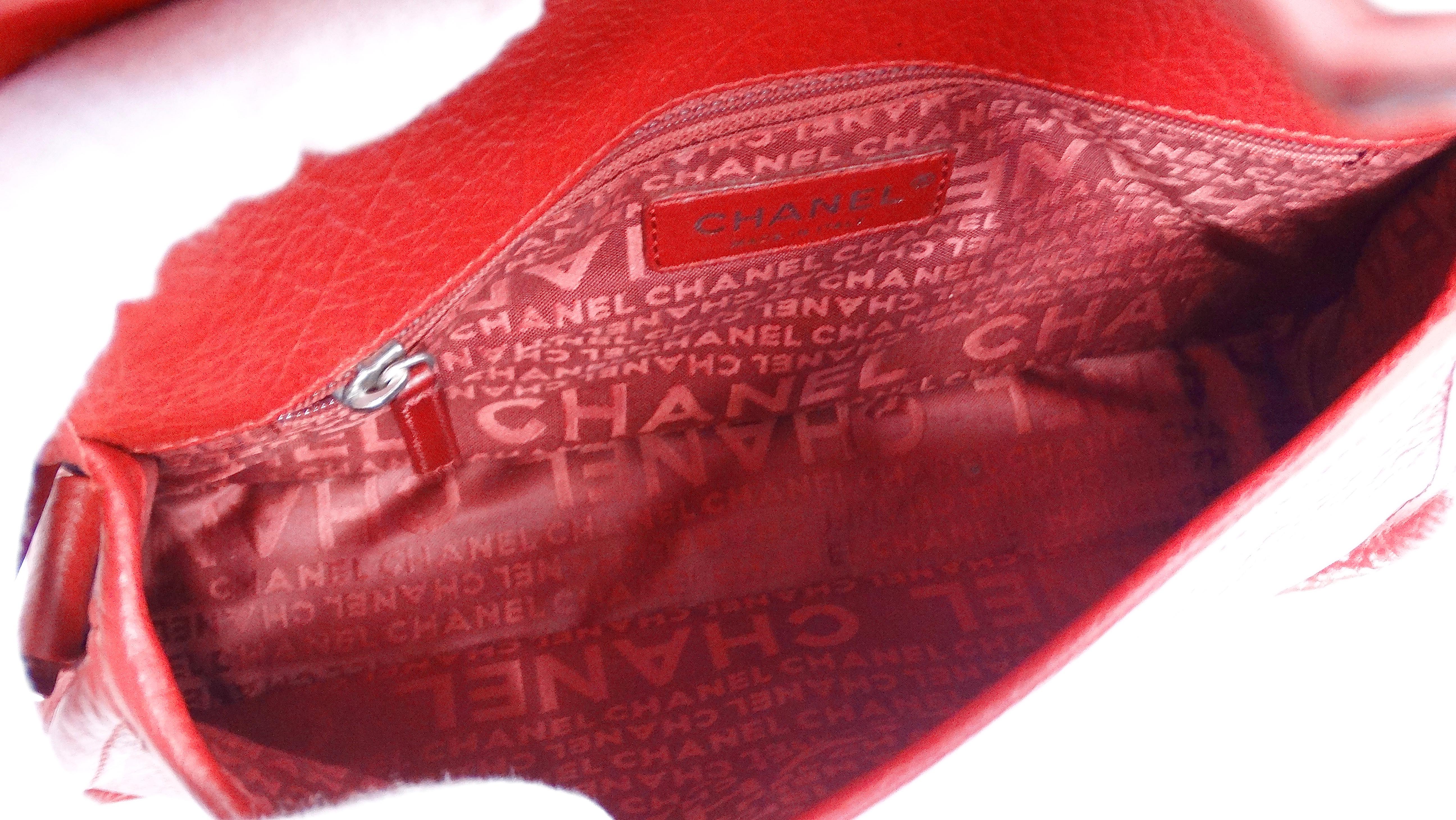 Chanel Circa 2003 Mademoiselle Red Leather Shoulder Bag For Sale 3