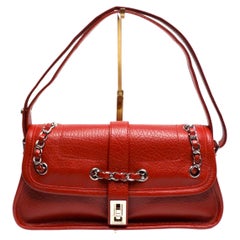 Chanel Circa 2003 Mademoiselle Red Leather Shoulder Bag