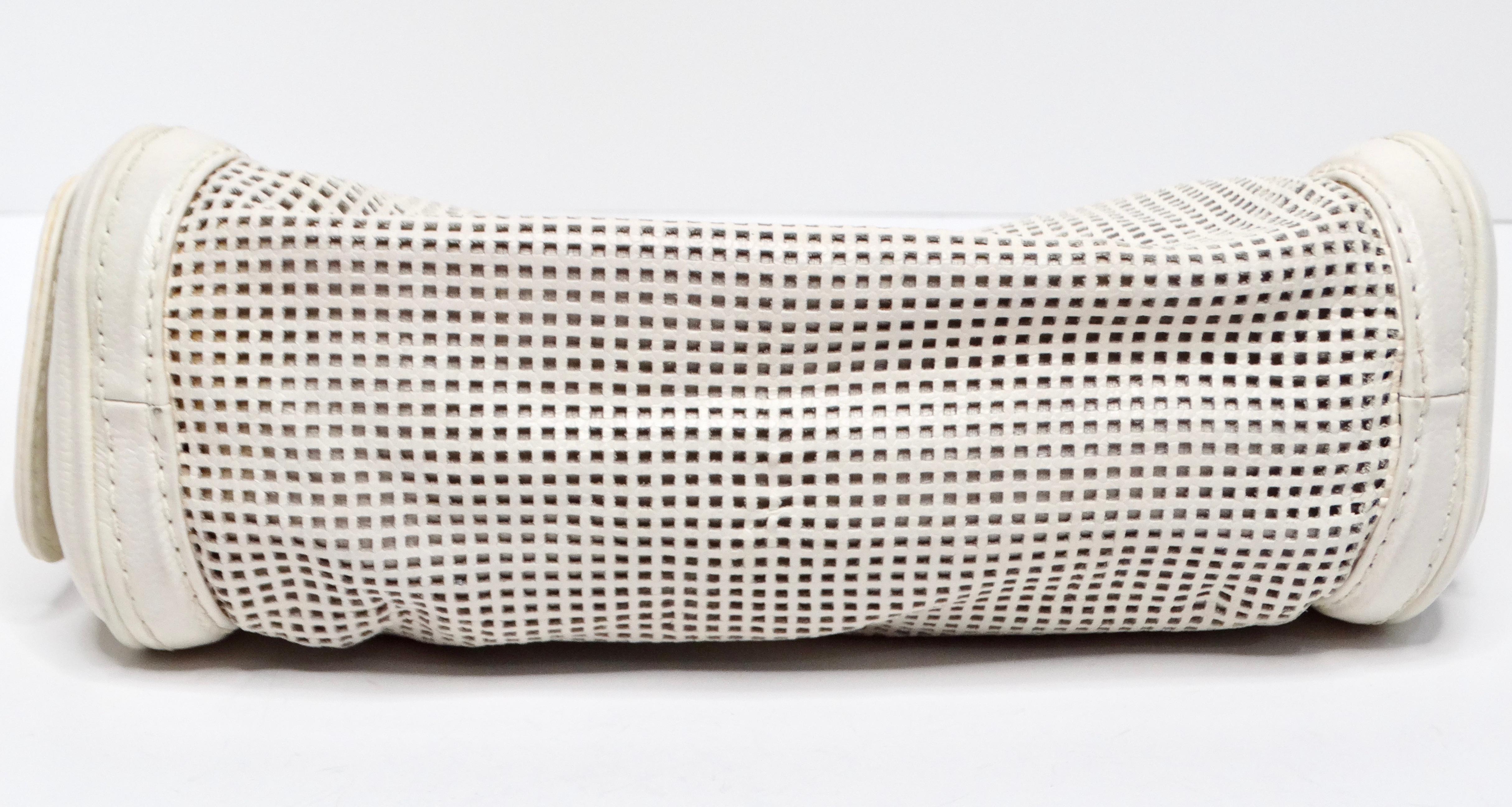 Chanel Circa 2004 Perforated White Leather Pulley Shoulder Bag For Sale 3