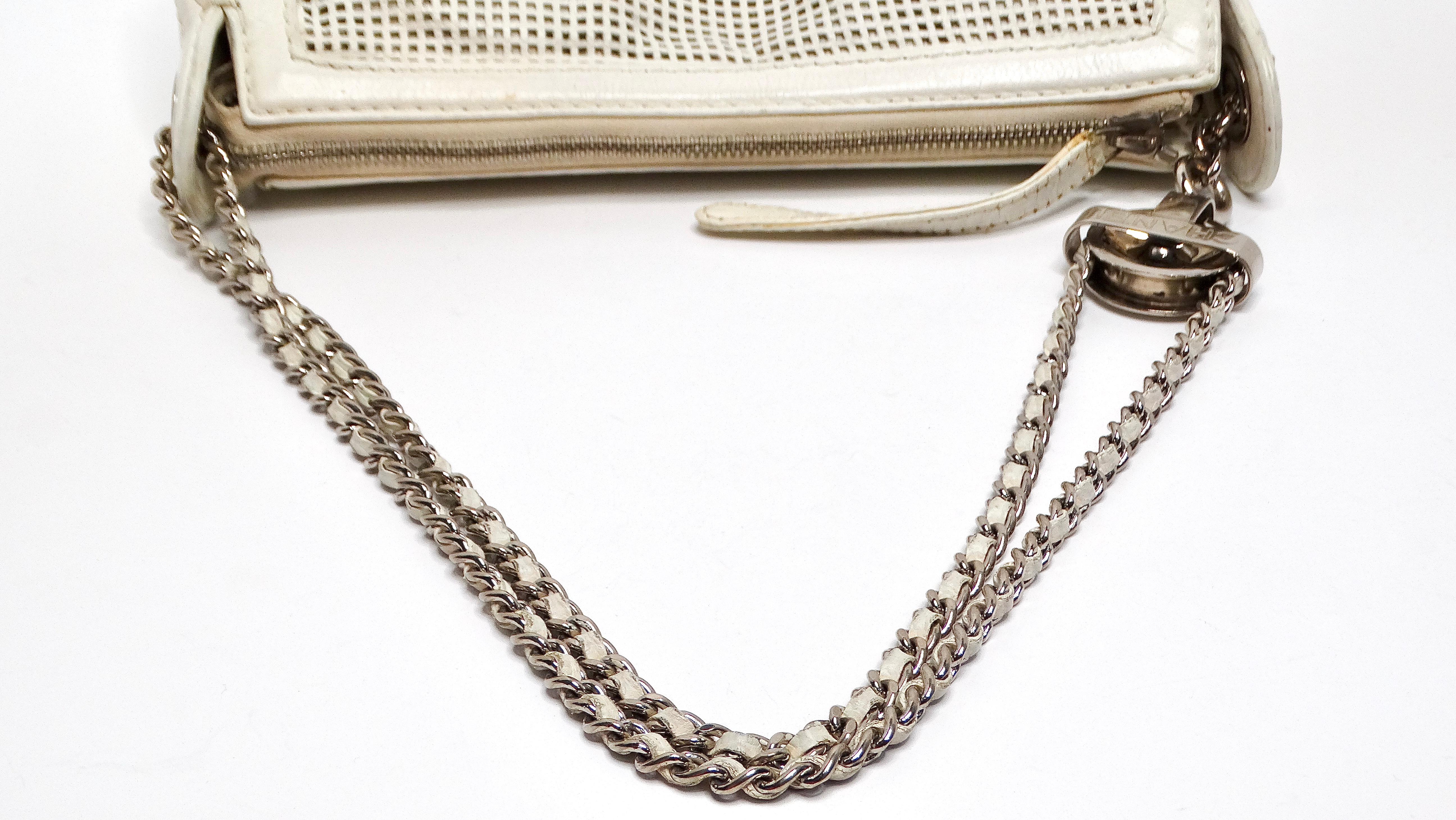 Chanel Circa 2004 Perforated White Leather Pulley Shoulder Bag For Sale 4