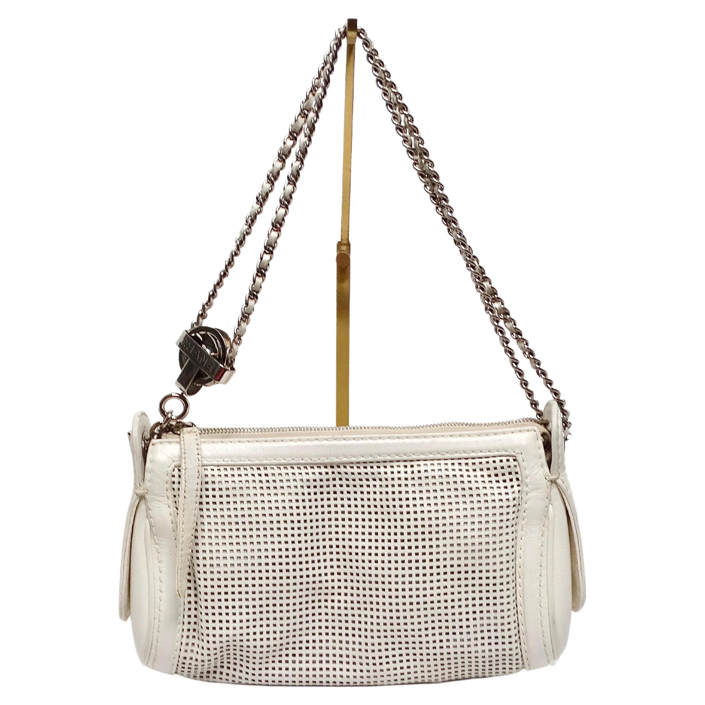 Chanel Circa 2004 Perforated White Leather Pulley Shoulder Bag For Sale