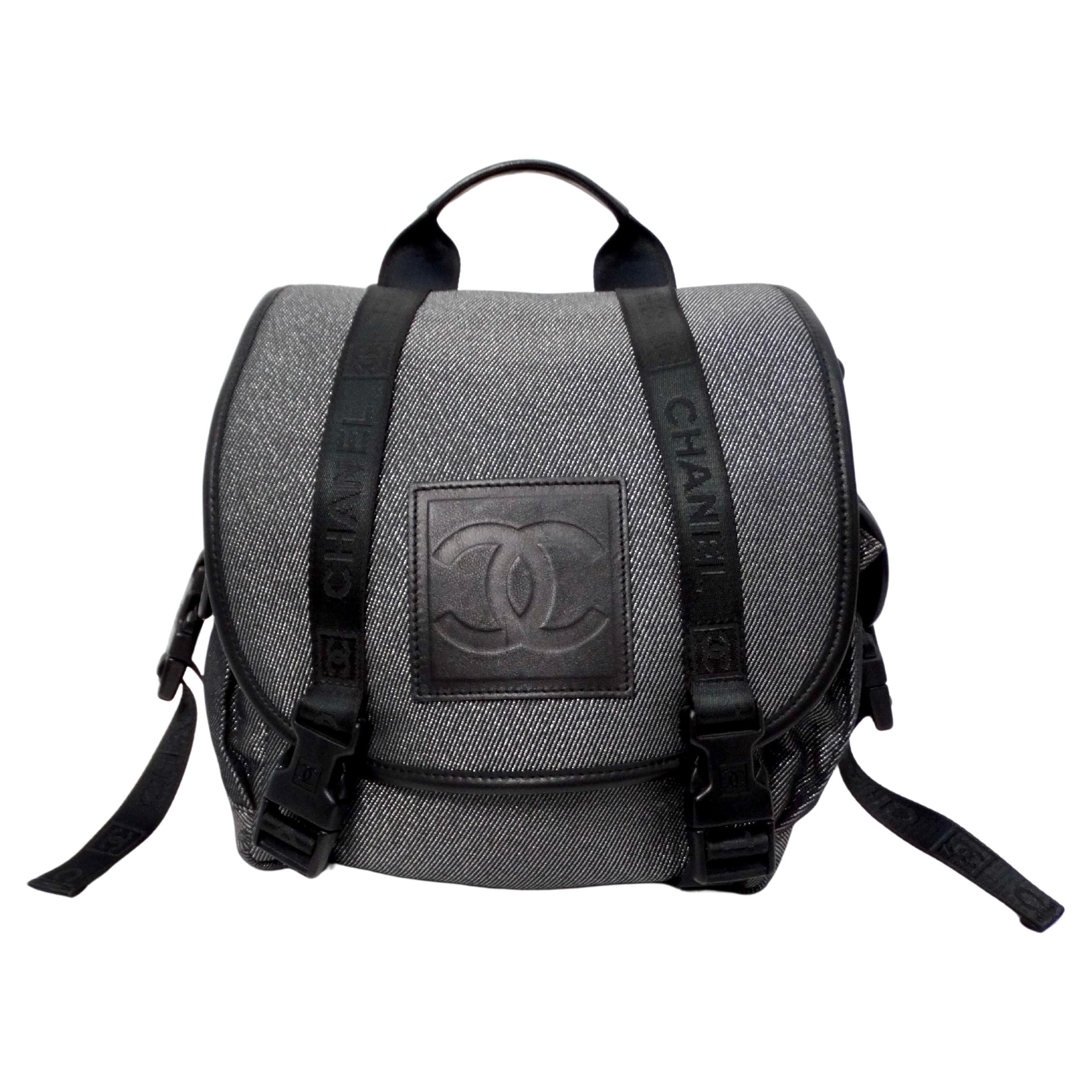 Chanel Circa 2007 Sports Line Black 
Silver Canvas Backpack