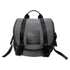 Chanel Circa 2007 Sports Line Black & Silver Canvas Backpack
