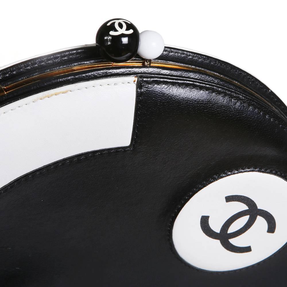 Women's or Men's Chanel Circular Bag in Black and White Leather, 2003