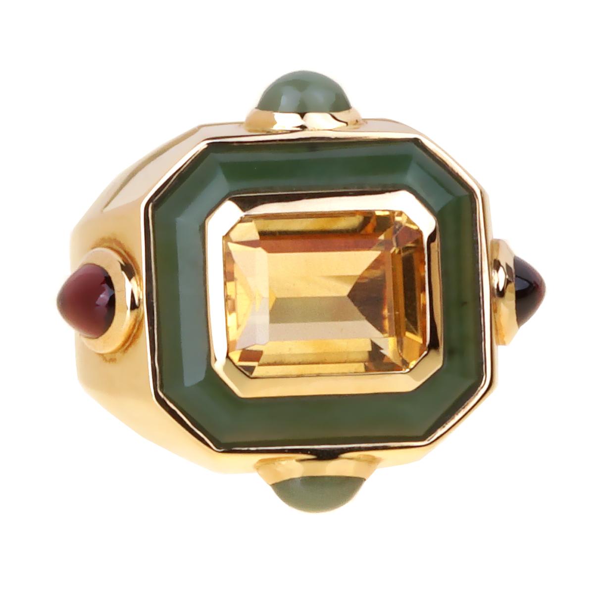 Emerald Cut Chanel Citrine Jade Gold Cocktail Ring