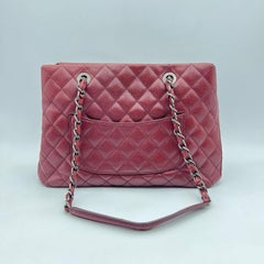 Chanel City Shopping Tote Bag Quilted Caviar Dark Red Silver Chain Charm