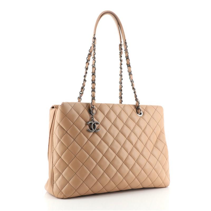 Brown Chanel City Shopping Tote Quilted Caviar Large