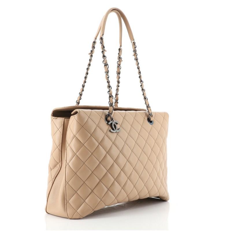 Beige Chanel City Shopping Tote Quilted Caviar Large