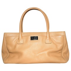 Chanel Clair Beige Top Handle Pebbled Leather Bag