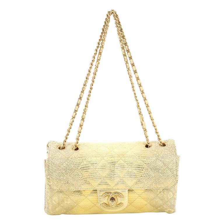 Chanel Clams Pocket Flap Bag Quilted Lizard Medium