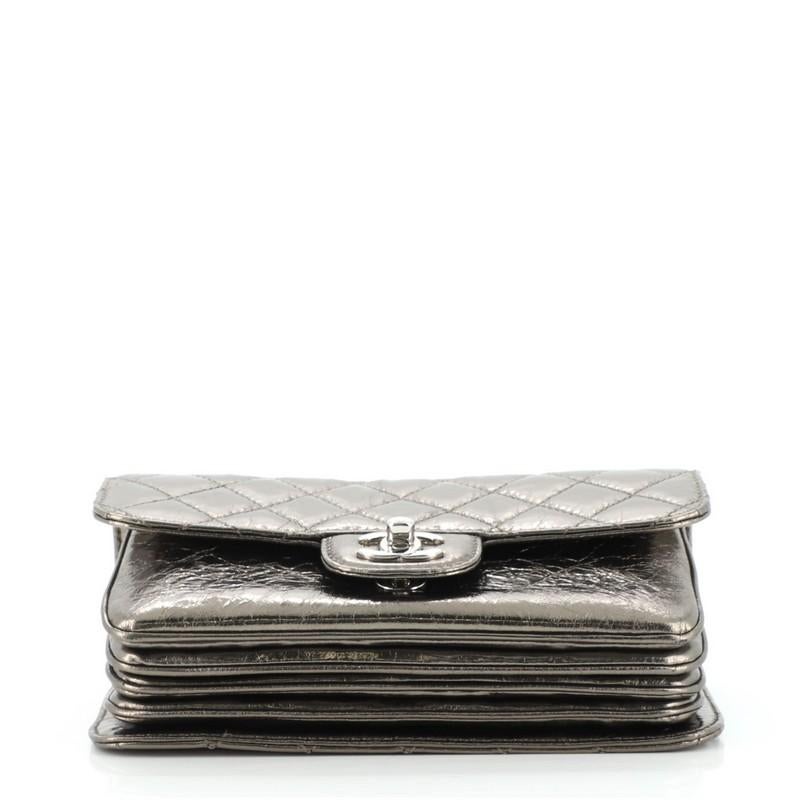 Gray Chanel Clams Pocket Flap Bag Quilted Metallic Calfskin Small