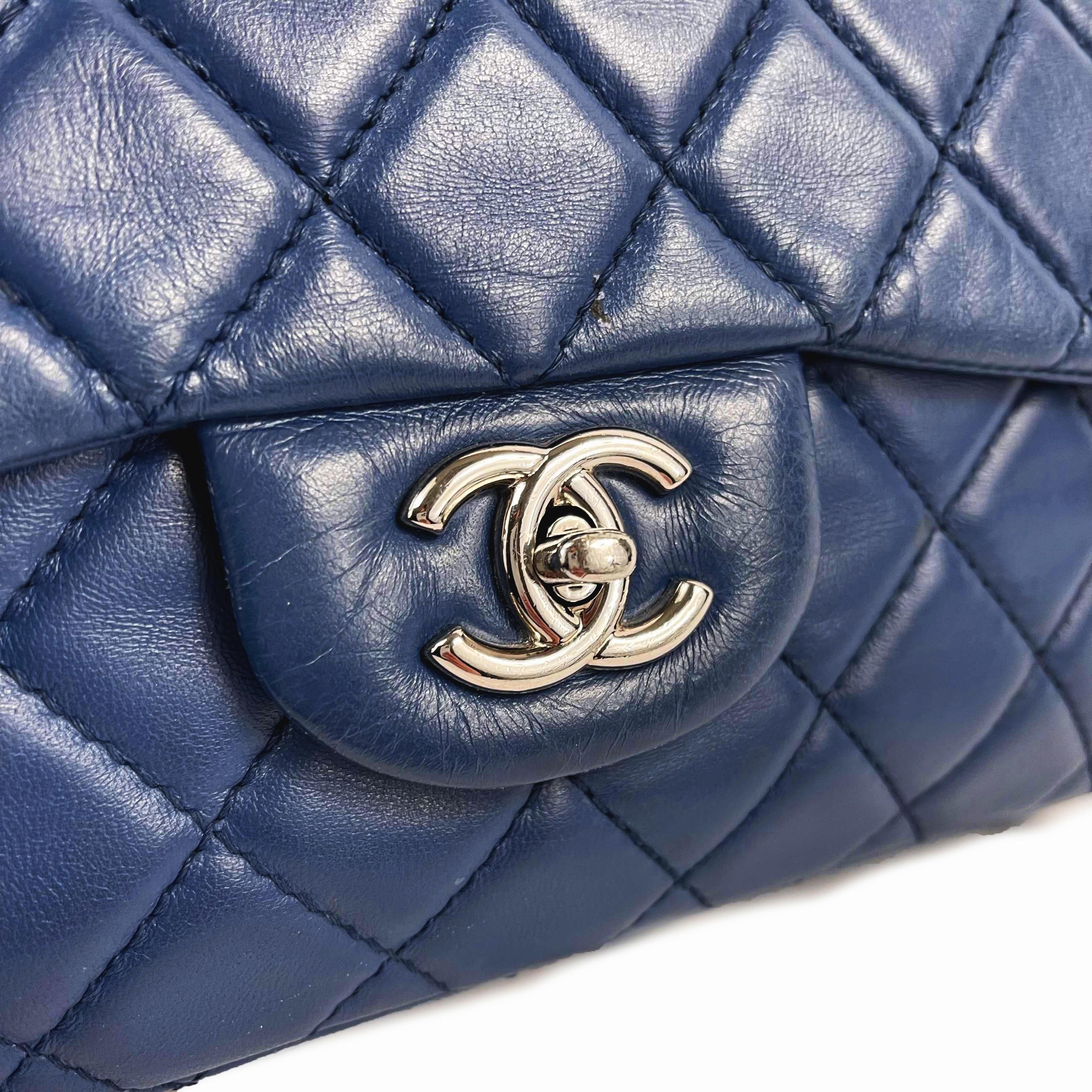 CHANEL Classic 08 Single Flap Bag Blue Quilted Lambskin Maxi Shoulder Bag For Sale 4