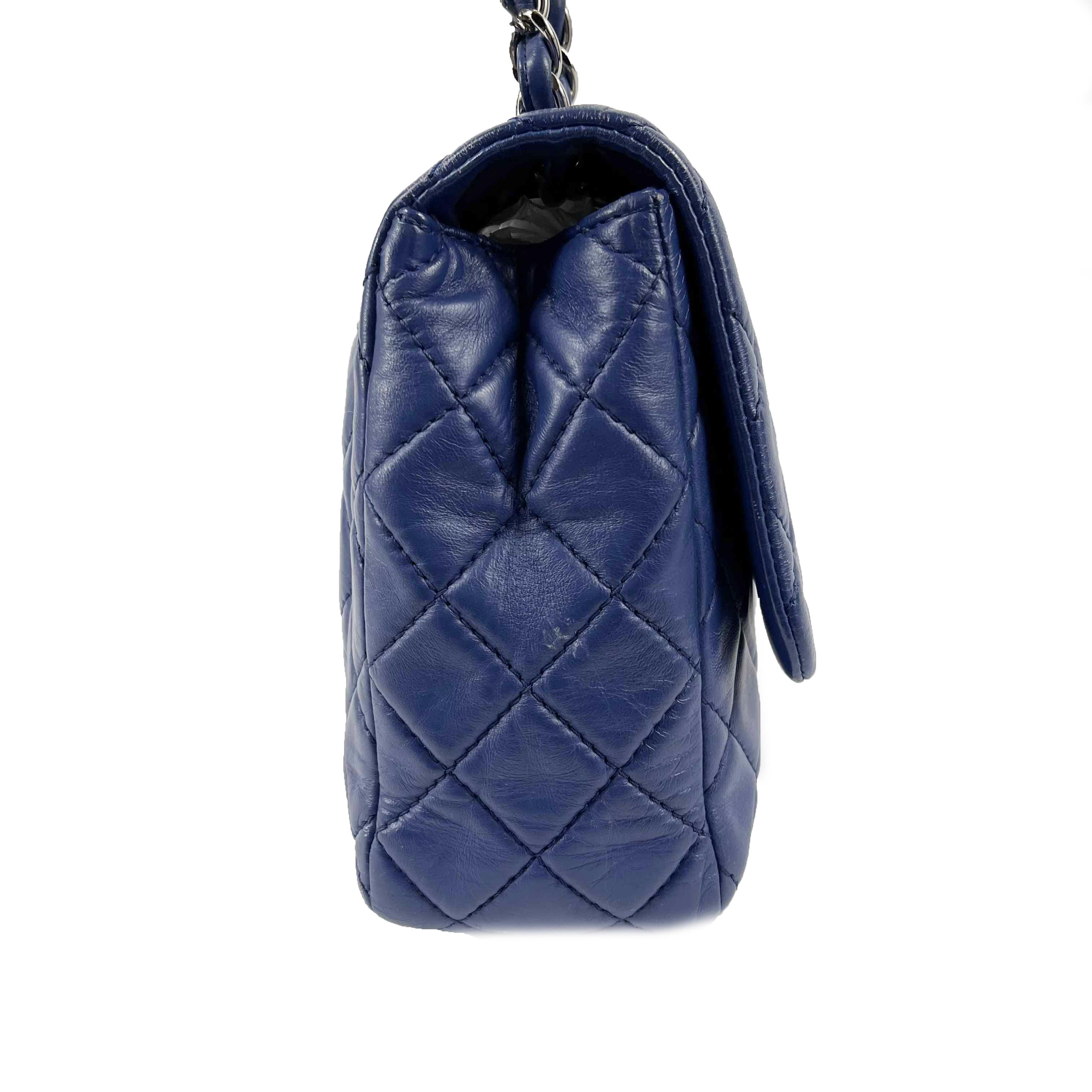 CHANEL Classic 08 Single Flap Bag Blue Quilted Lambskin Maxi Shoulder Bag For Sale 3