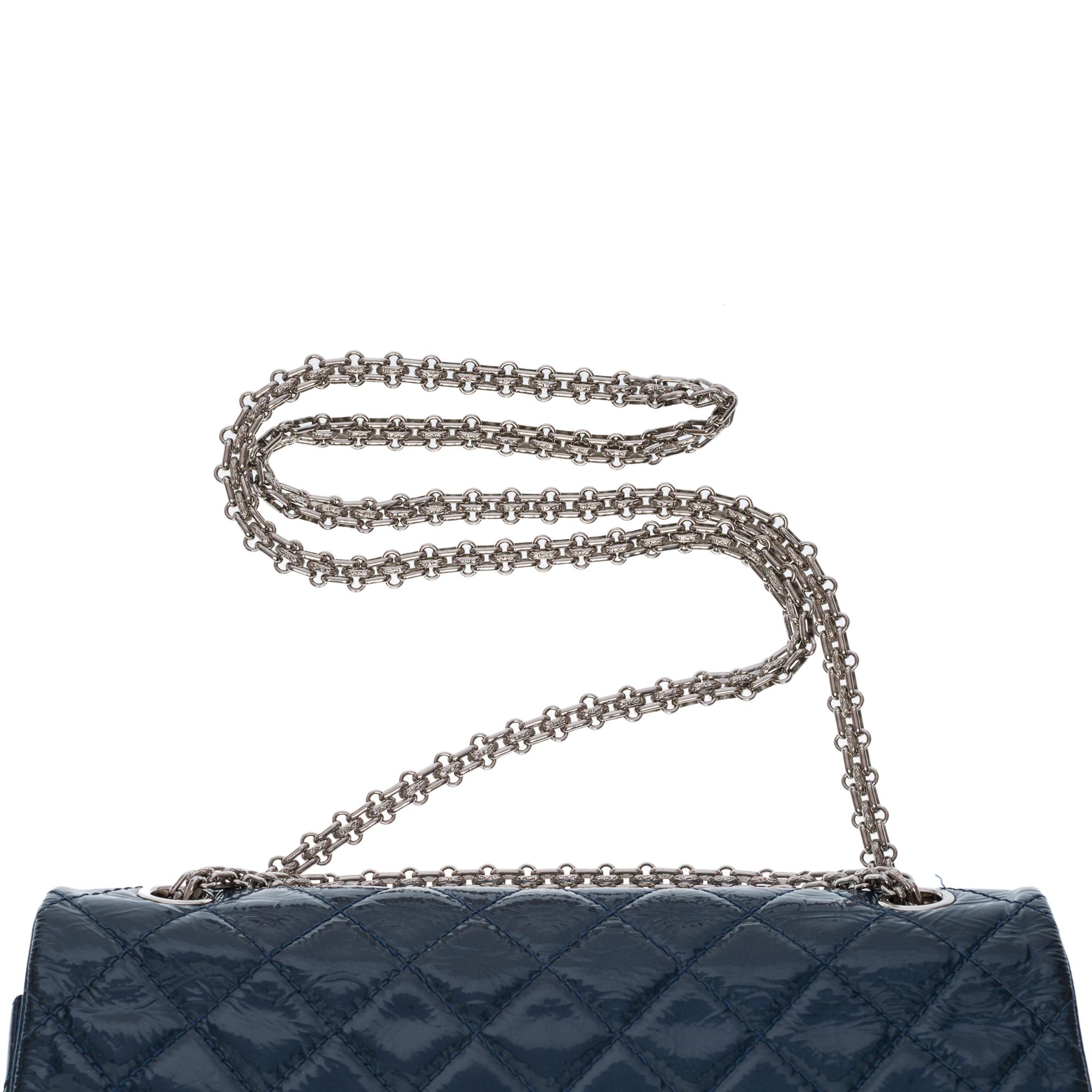Women's Chanel Classic 2.55 double flap shoulder bag in blue quilted patent leather, SHW