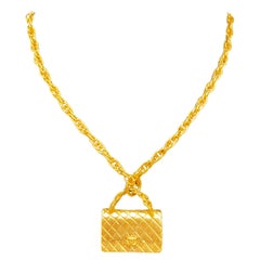 Chanel Vintage Quilted Bag Charm Pendant Necklace