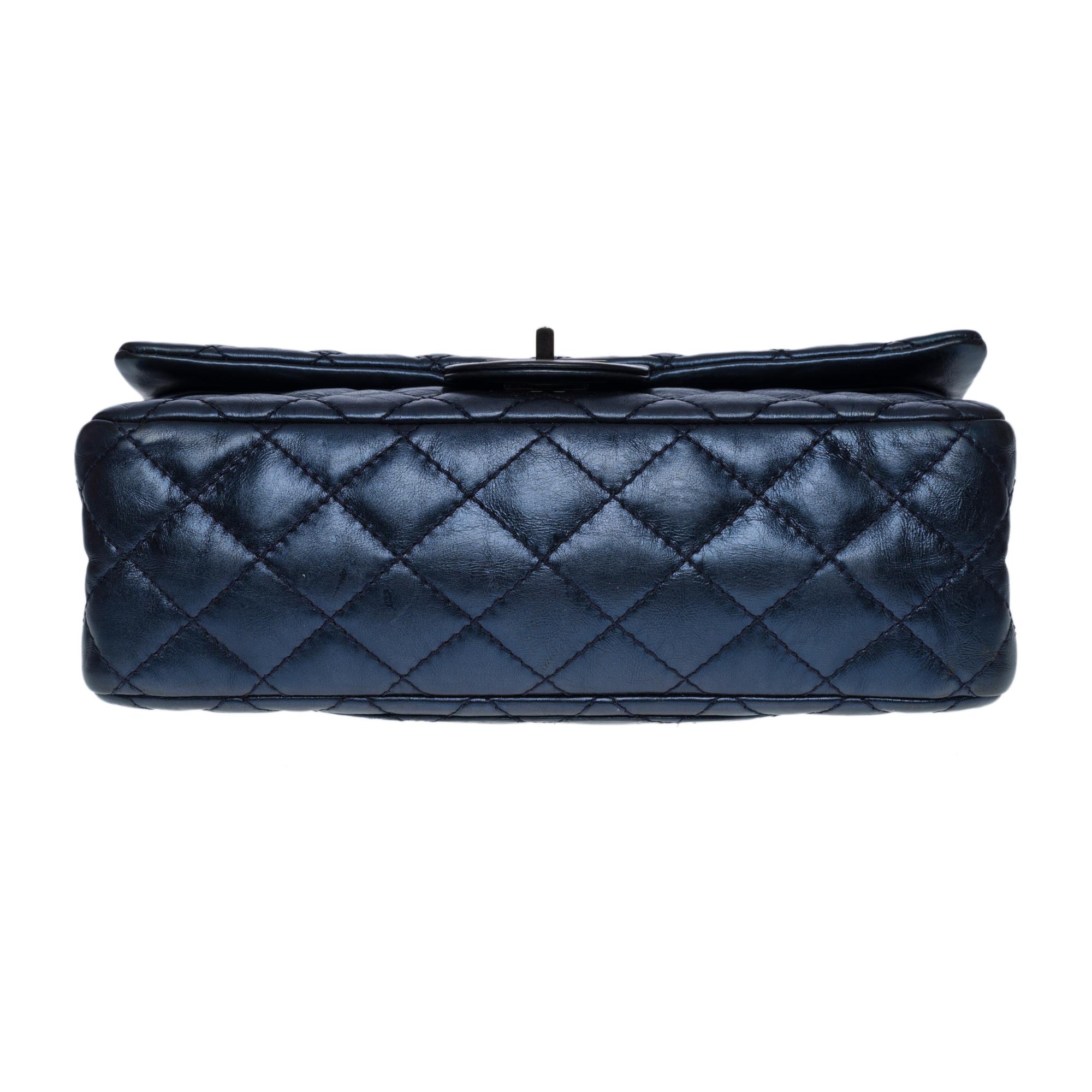 Chanel Classic 2.55 shoulder bag in metallic blue iridescent quilted leather, SHW 3
