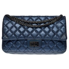 Chanel Classic 2.55 shoulder bag in metallic blue iridescent quilted leather, SHW