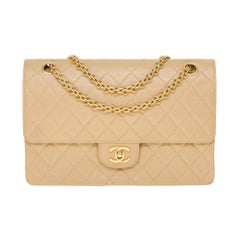 Chanel Classic 27cm shoulder bag in beige quilted lambskin and gold hardware