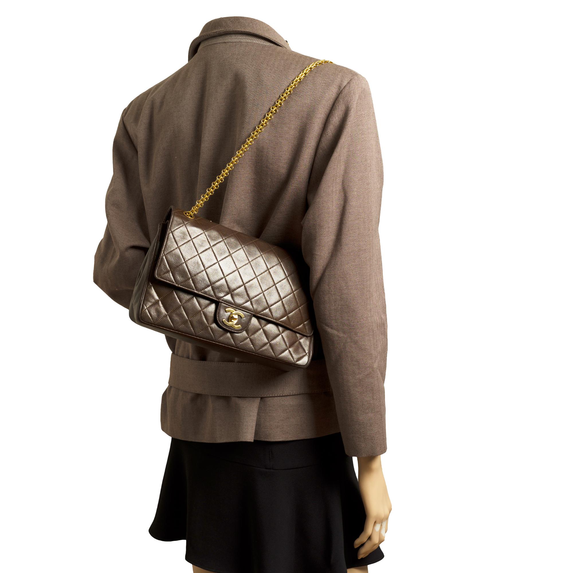 Chanel Classic 27cm shoulder bag in brown quilted lambskin and gold hardware 5