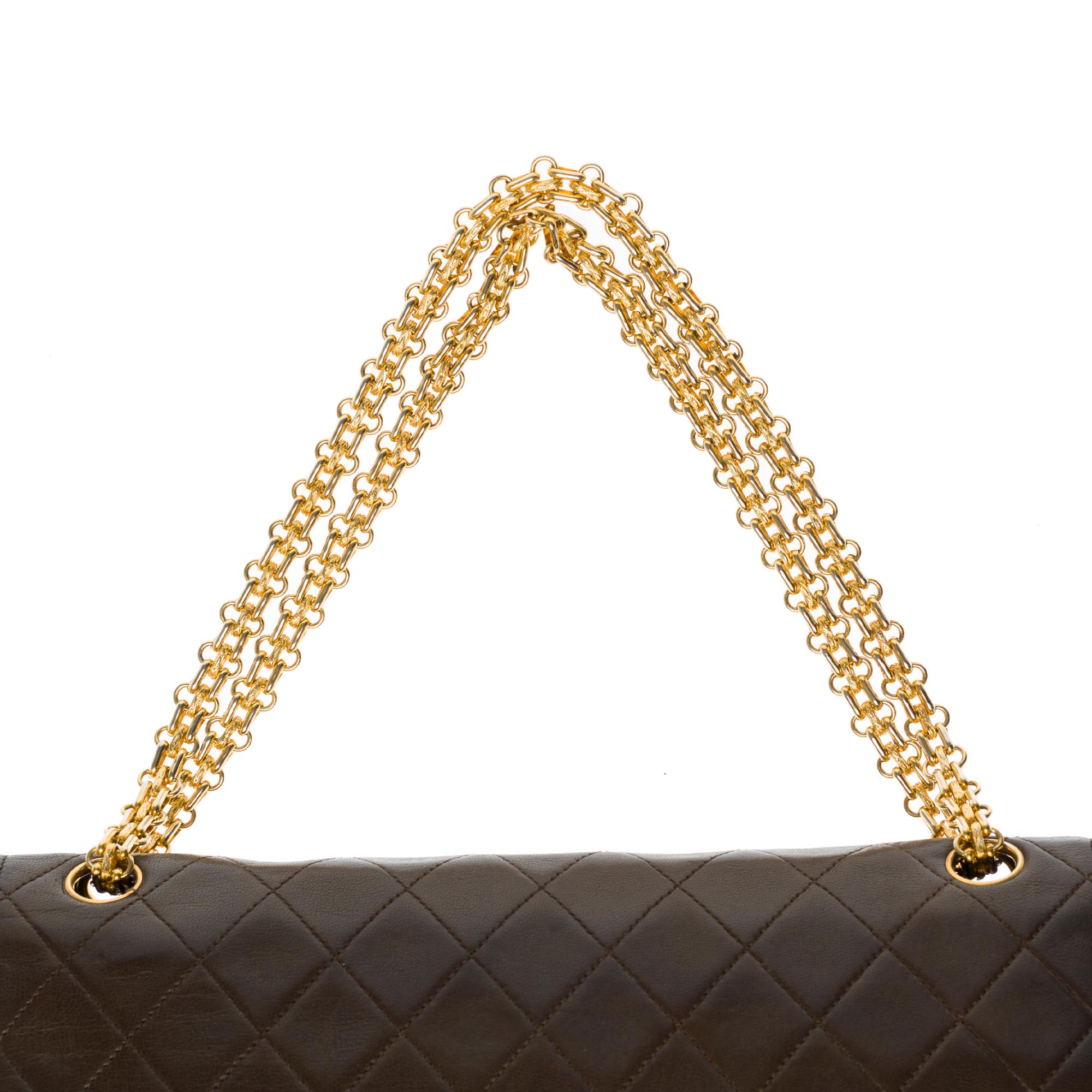Chanel Classic 27cm shoulder bag in brown quilted lambskin and gold hardware 2