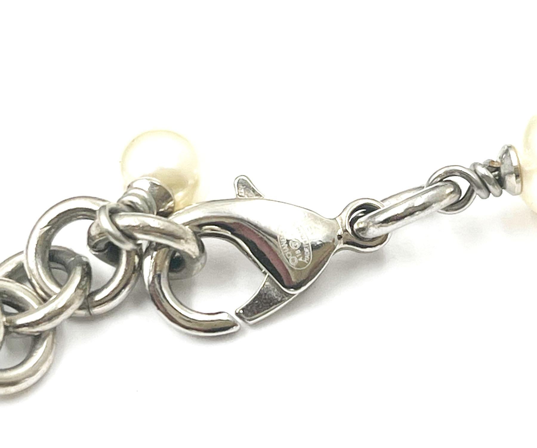  Chanel Classic 5 Silver CC Crystal Faux Perles Long collier Pour femmes 
