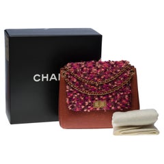 Chanel Classic Accordion flap bag  in pink tweed and camel leather, GHW
