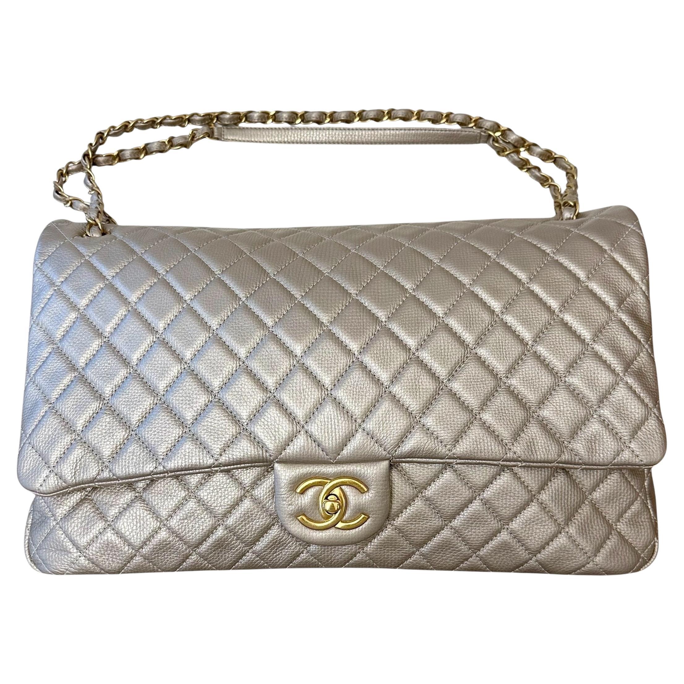 Chanel Classic Airline XXL Gold Caviar Flap Bag with gold hardware