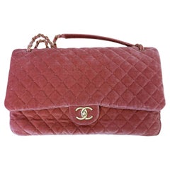 Chanel Classic Airline XXL Pink Velvet Flap Bag with gold hardware