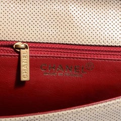Chanel Classic Bicolor Perforated Medium Flap 216613 Beige Leather Shoulder Bag
