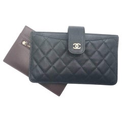 Chanel Classic Black Caviar 2 Set Pouch Long Wallet