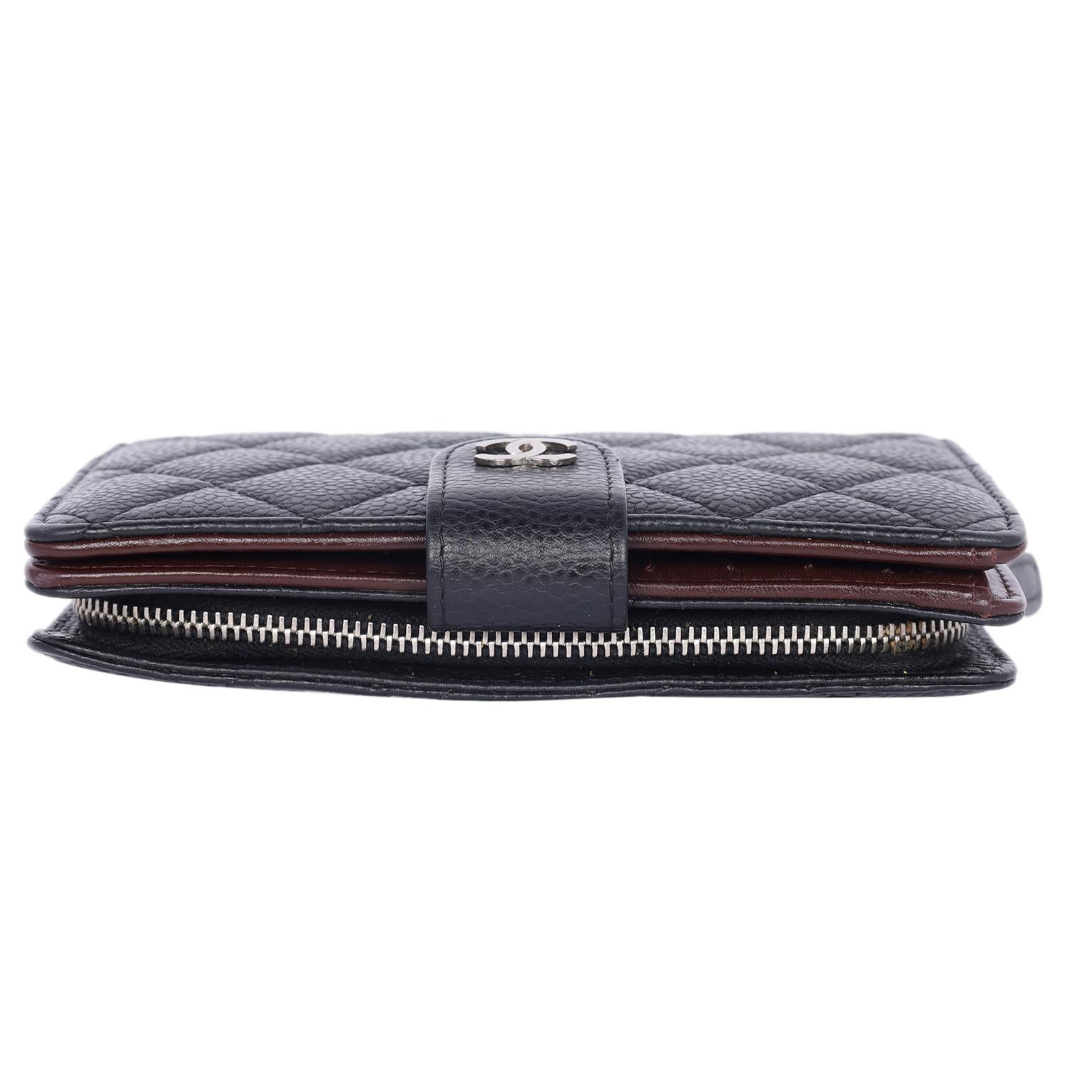 Chanel Classic Black Caviar Quilted Zipped French Wallet 6