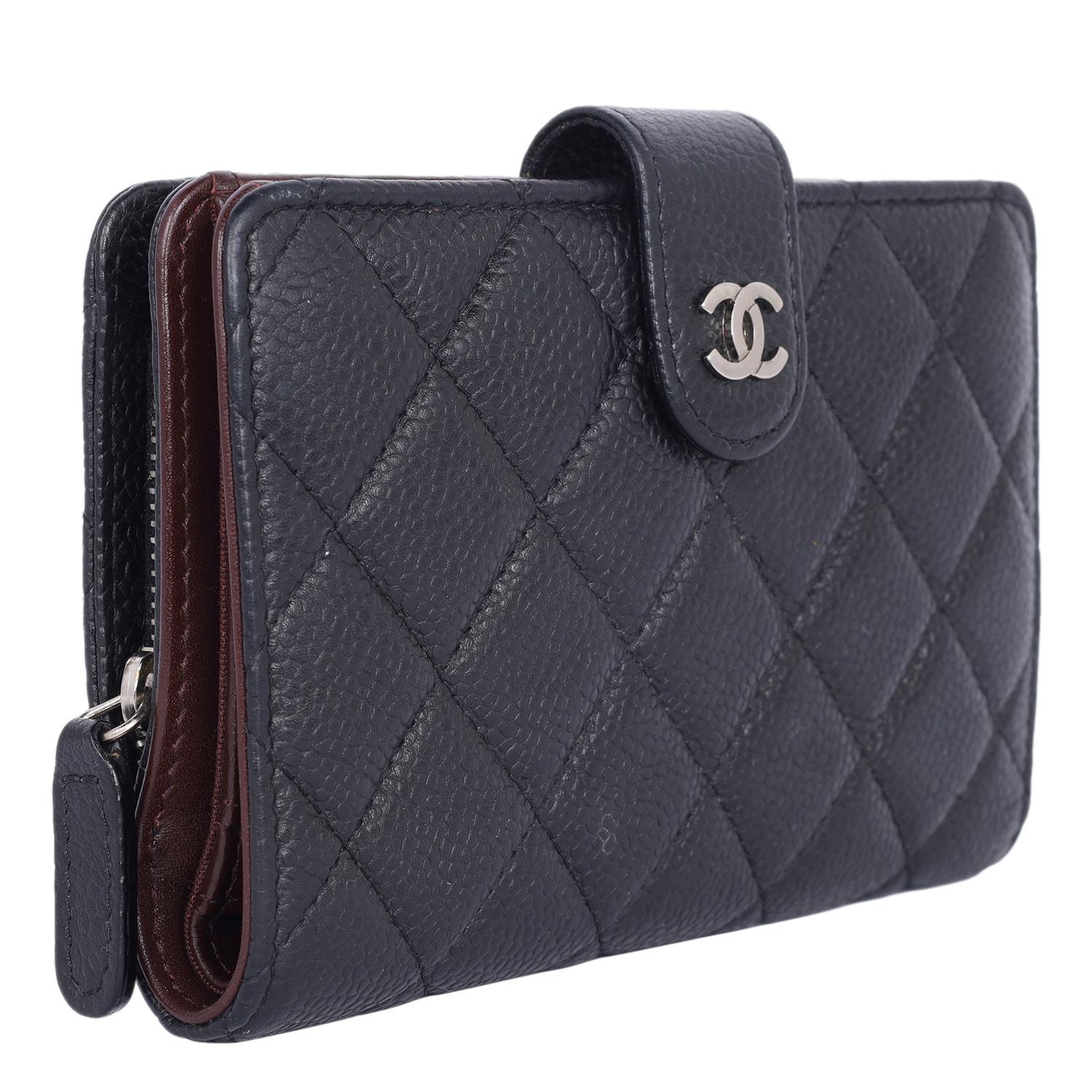 Women's Chanel Classic Black Caviar Quilted Zipped French Wallet