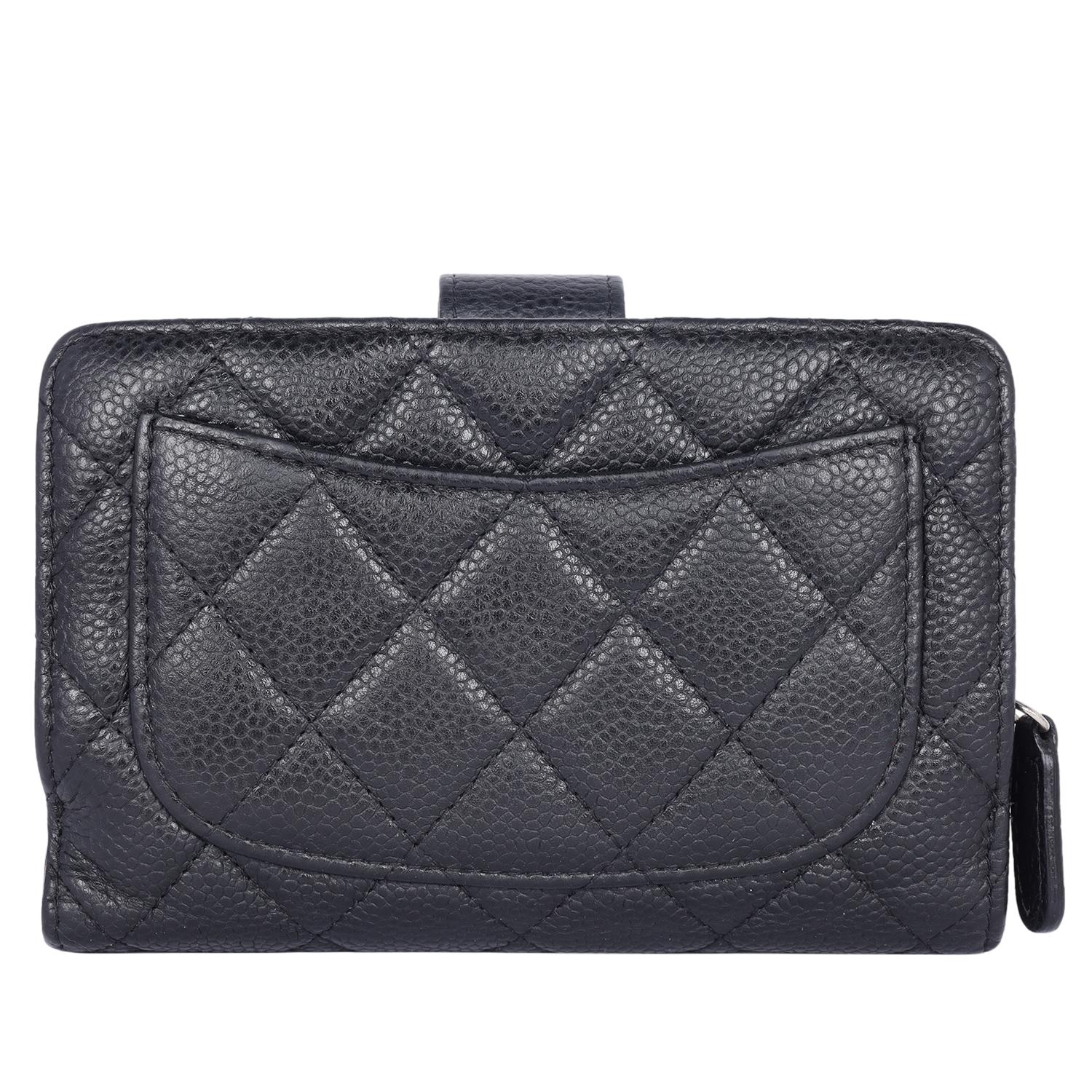 Chanel Classic Black Caviar Quilted Zipped French Wallet 2