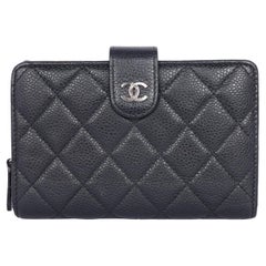 Chanel Classic Schwarzer Kaviar Gesteppte Brieftasche mit Reißverschluss Französisch